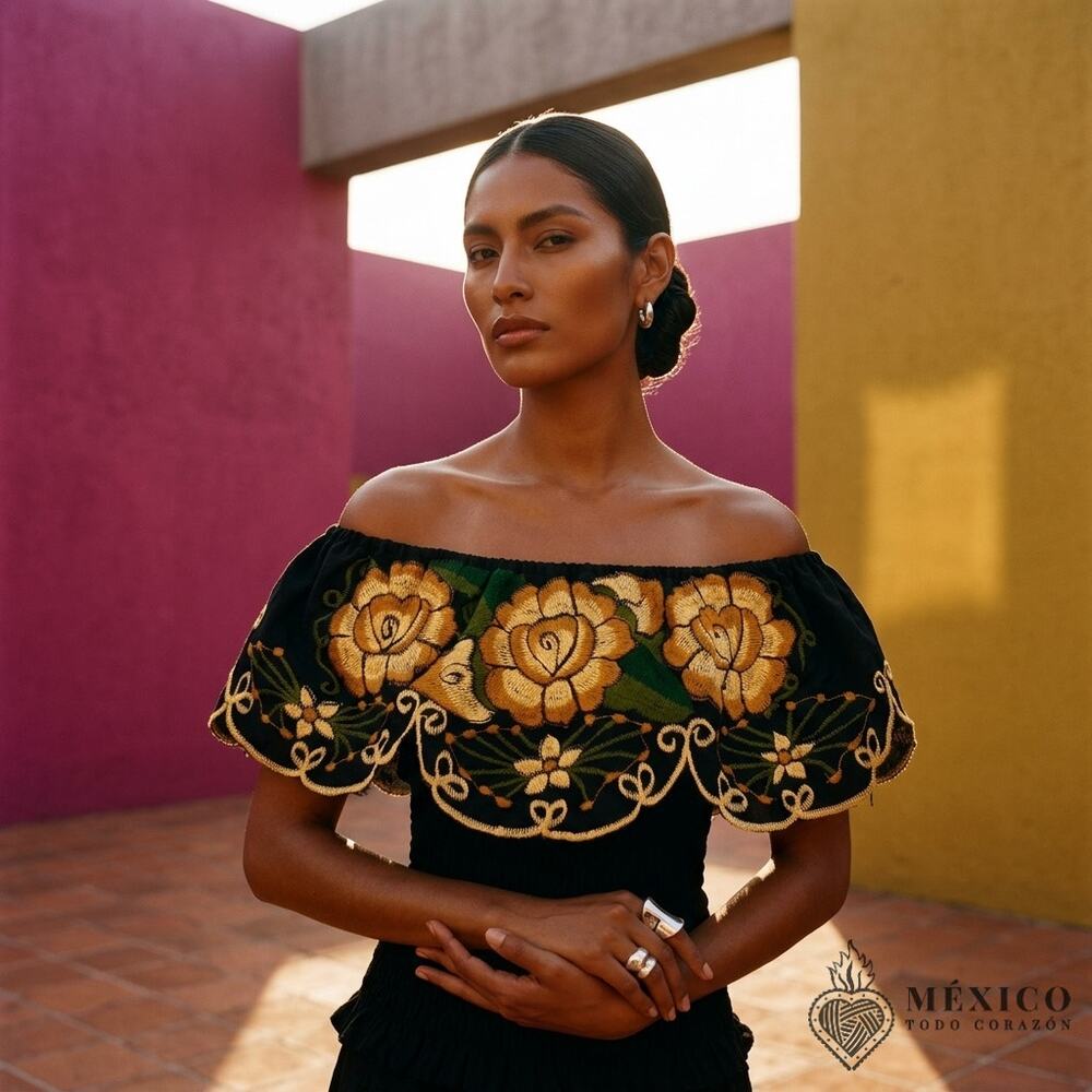 Multicolor Mexican Chiapas Blouse Elastic Bodice TraditionalTop xs - M